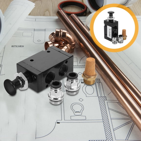 Minkissy 1Set Heavy Duty Pneumatic Hand Lever Valve Aluminum Alloy Durable Solenoid Control Valve for Air Water Inlet