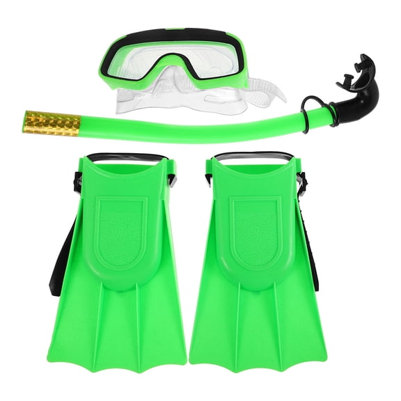 Minkissy 1Set Safe Snorkeling Gear Green Flippers and Dry Snorkel with Anti Fog Goggles