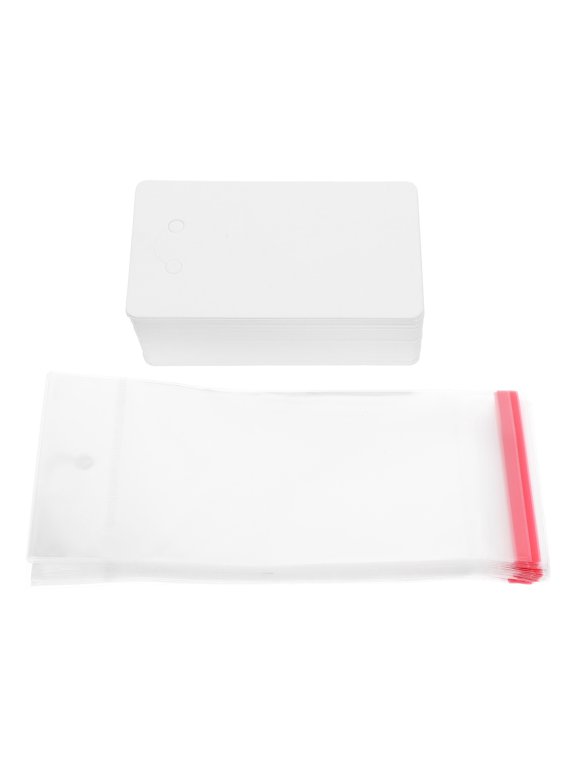1Set White Keychain Packaging Card with Clear Self Sealing Bag for Necklaces and Earrings