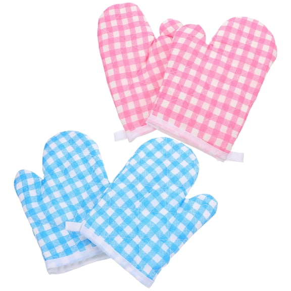 Minkissy 2 Pair Kids Oven Mitts Cotton Linen Baking Gloves Protect Hands from High Temperatures