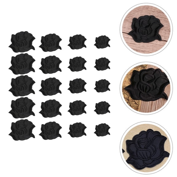 Minkissy 20Pcs Rose Embroidered Patches for Clothes Repair Black Drill Weave DIY Design