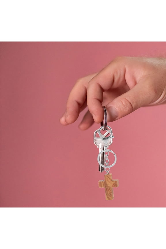 2PCS Gift Giving Keychain Olive Wood Cross Elegant Key Holder for Family and Friends