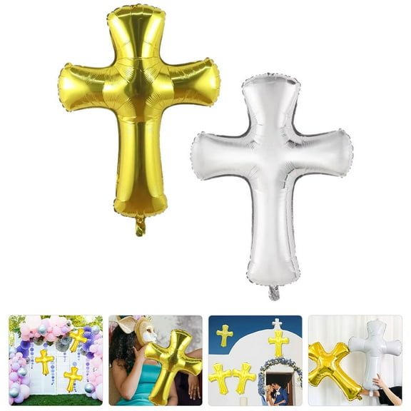 Minkissy 2Pcs Cross Foil Balloons Assorted Colors Party Decor for Baptism Christening Wedding and Memorial