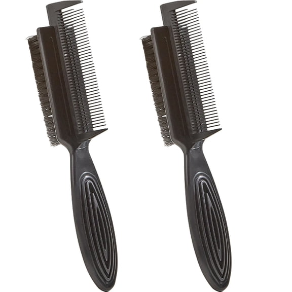 Minkissy ABS Double-Sided Hair Brush, Black, 2-Piece Set for Sleek Ponytail Styling, Edge Control, Detangling