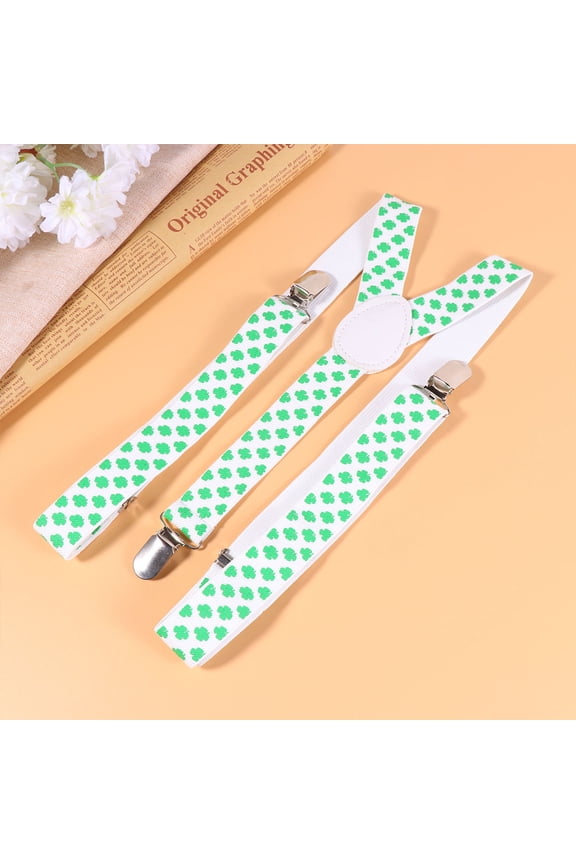 2Pcs Elastic Suspenders for Holding Pants Adjustable Comfortable Fit with Clover Pattern Multi Color