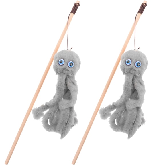 Minkissy 2Pcs Kitten Stick Toy Grey Wood Interactive Playtime Fun