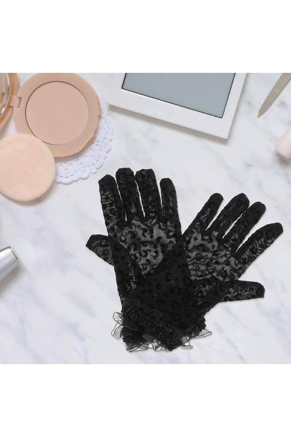 2Pcs Leopard Gloves for Women Black Lace Vintage Breathable for Daily Outings and Opera