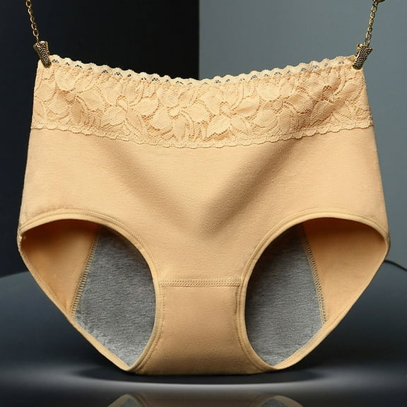 Minkissy 2Pcs Physiological Underwear with Good Workmanship and Absorbent Cotton Lining in Beige