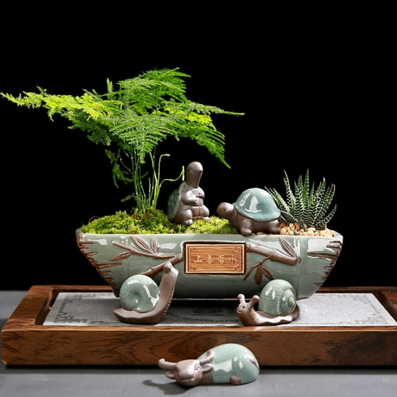 Minkissy 2Pcs Porcelain Turtle Figurine Zen Design Tortoise Statue for Good Luck Home and Garden Decor