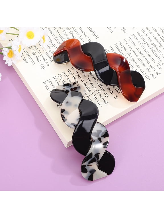 Large Acrylic Hair Barrettes for Thick Hair, Multi-Color, 2 Pieces, Hair Clips for Women and Girls