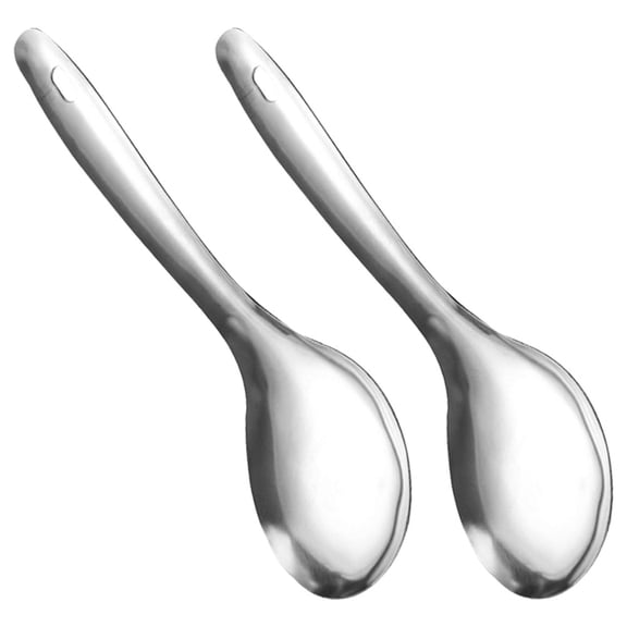 Minkissy 2Pcs Silver Stainless Steel Rice Spoon Paddle with Ergonomic Handle for Household Cooking
