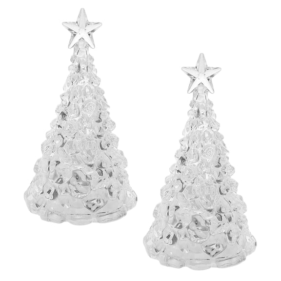 Minkissy 2Pcs Small LED Christmas Tree Night Lights Transparent Decorative Lamps for Bedroom
