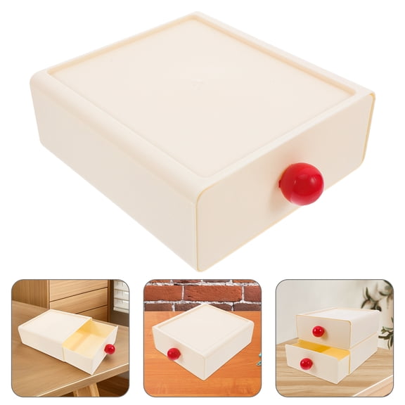 Minkissy 2Pcs Stackable Desktop Storage Box in Beige for Office and Kitchen Countertop Organization