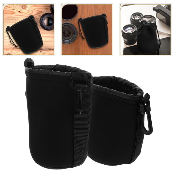 Minkissy 2-Pack Shockproof Camera Lens Pouches, Black Compact Protective Storage Bags for Travel, Photography, and Home Use