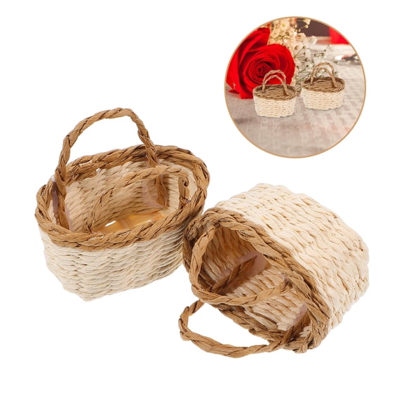 Minkissy 2pcs Beige Hand Woven Flower Basket for Home Decor Women