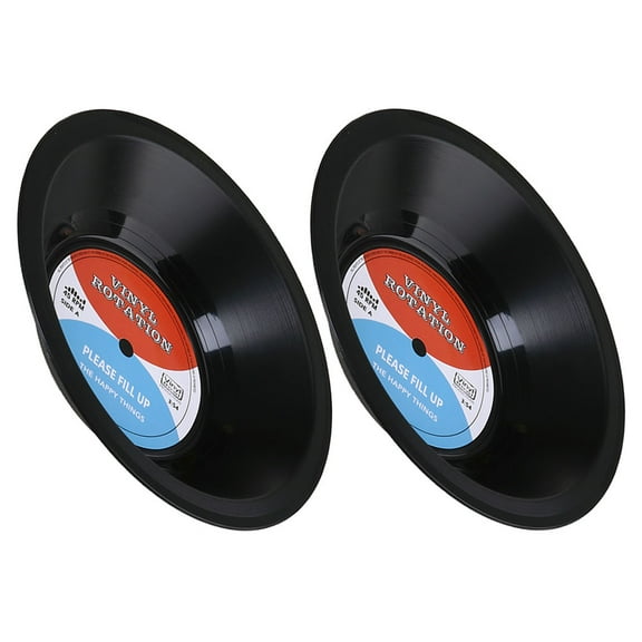Minkissy Retro Vinyl Record Shaped Fruit Bowls Set of 2 Black ABS Plastic Dishes for Friends Gathering and Home Decor