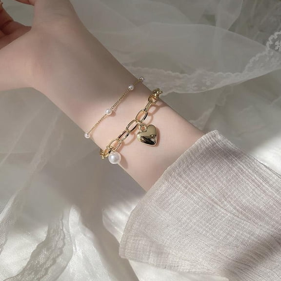 Minkissy 2pcs Female Layered Bracelet Bangle Bracelets Waterproof Golden Alloy Comfortable for Teenagers