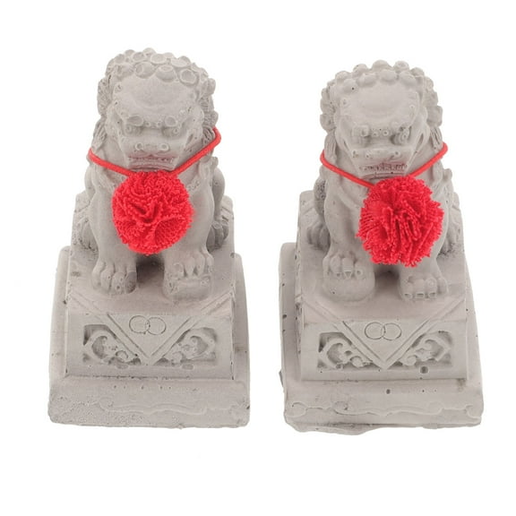 Minkissy Mini Lion Figurines Set of 2 Resin Grey Lion Sculptures Decorative Animal Statues
