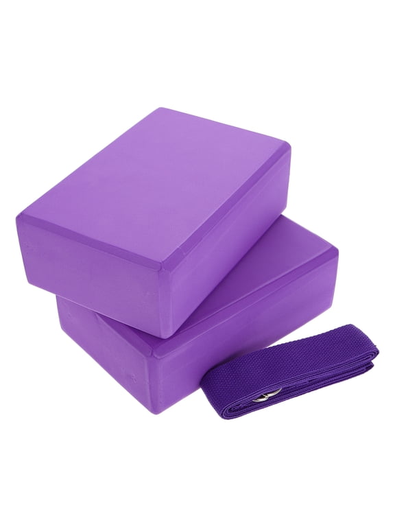 3Pcs Purple Foam Yoga Blocks with Strap Lightweight Yoga Accessory Kit