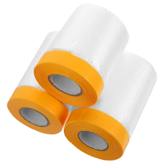 Minkissy Painters Plastic Sheeting Roll 3-Pack Adhesive Protective Cover for Home Renovation and Painting Projects
