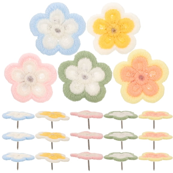Minkissy 30Pcs Creative Embroidered Flower Thumbtacks Versatile Pushpins for Photo Wall and Desk Accessories