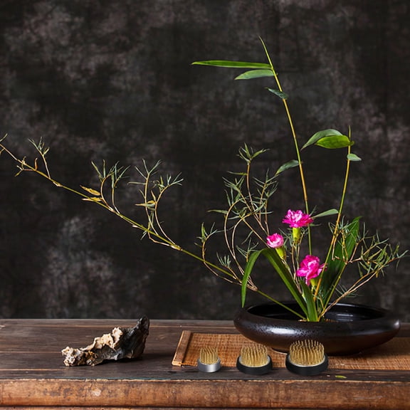 Minkissy 3PCS Japanese Flower Frog Copper Plastic Tool for Floral Arrangement Pin with Round Shape for Workshops