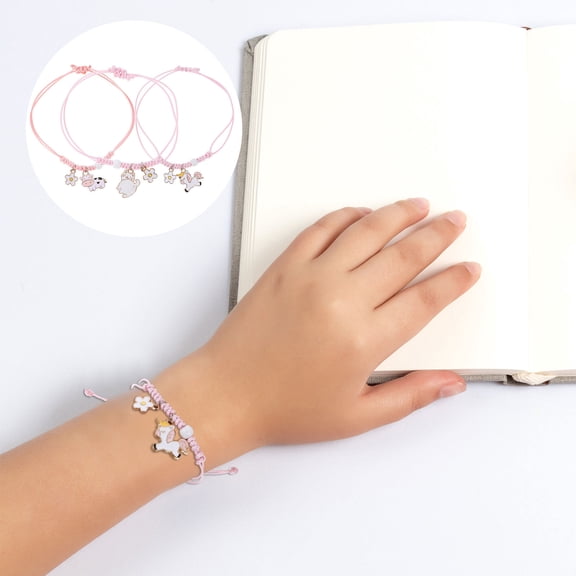 Minkissy 3Pack Novelty Bracelets Handmade Braided Pink Durable for Women