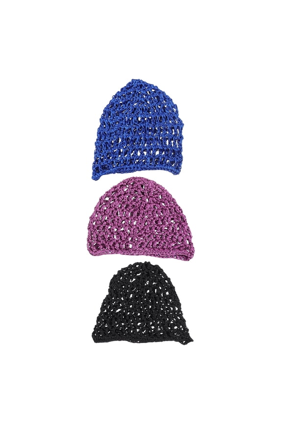 3Pcs Mesh Sleeping Bonnet Set with Assorted Colors, Stretchable Crochet Design for Women, Comfortable Home Use