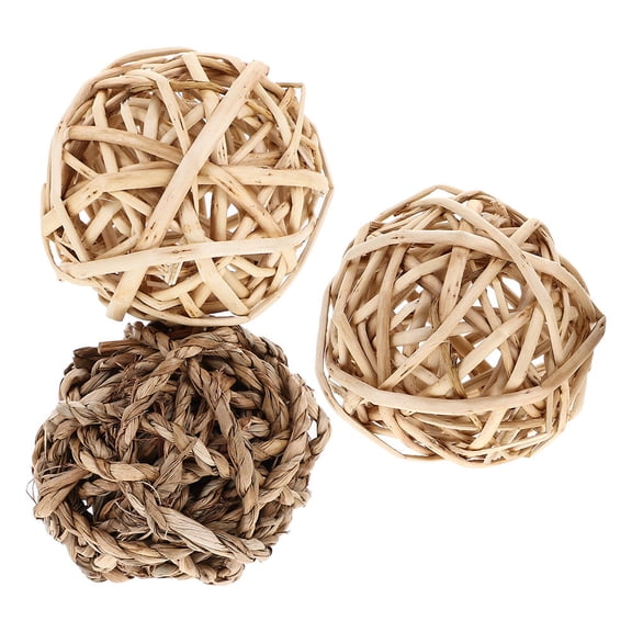 Minkissy 3pcs Bunny Chew Toys for Teeth Grinding Natural Grass Balls for Chinchillas Home Use