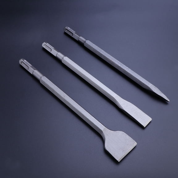 Minkissy 3pcs Rotary Hammer Bits Chisel Hardened and Tempered Steel Flat for Industrial Use