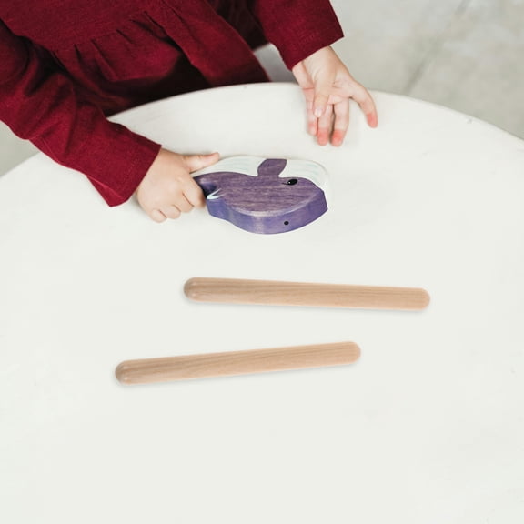 Minkissy 4 Pairs Claves Musical Instrument Wooden Sticks for Children in Khaki Color