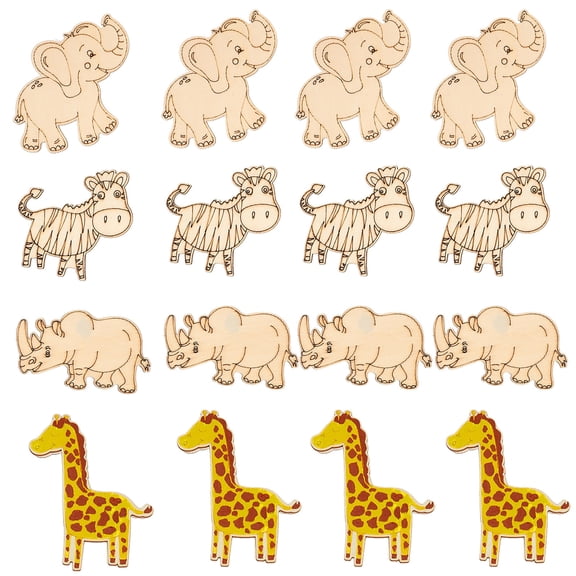 Minkissy 40pcs Unfinished Wood Animal Ornament Wooden Shapes Natural Wood Color for Parties