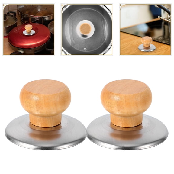 Minkissy 4PCS Universal Wood Cookware Knobs Khaki Kitchen Replacement Parts