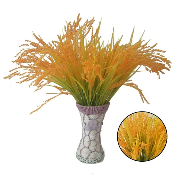 Minkissy 4Pcs Artificial Wheat Faux Flower Orange Plastic Plants Greenery Shrubs for Home Office Decoration