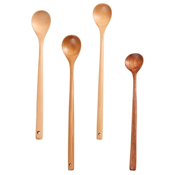 Minkissy 4-Pack Wooden Asian Soup Spoons with Honey Dipper, Assorted Colors, Perfect for Soup, Cake, and Dessert Serving