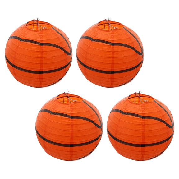 Minkissy 4Pcs Basketball Paper Lanterns Orange Hanging Lanterns for Sports Theme Party Decoration