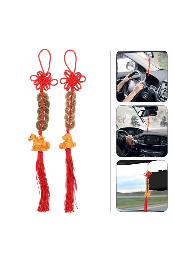 4Pcs Good Fortune Keychain Traditional Chinese Decor Plastic Polyester for Home Car Office