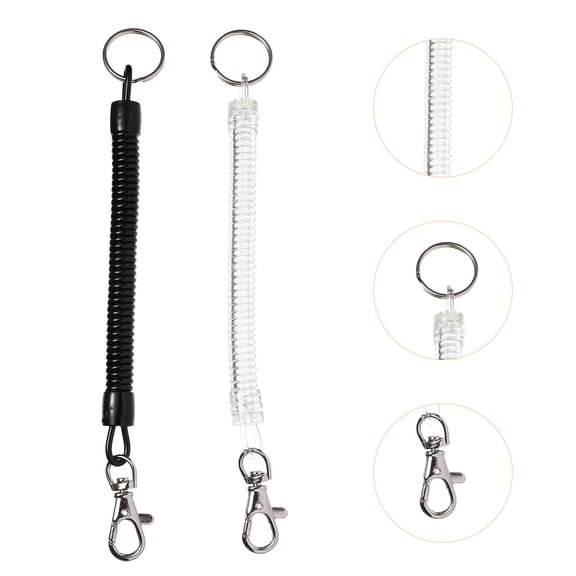 Minkissy 4Pcs Spring Coil Strap White Flexible Lanyard with Alloy Keychain for Phone Use