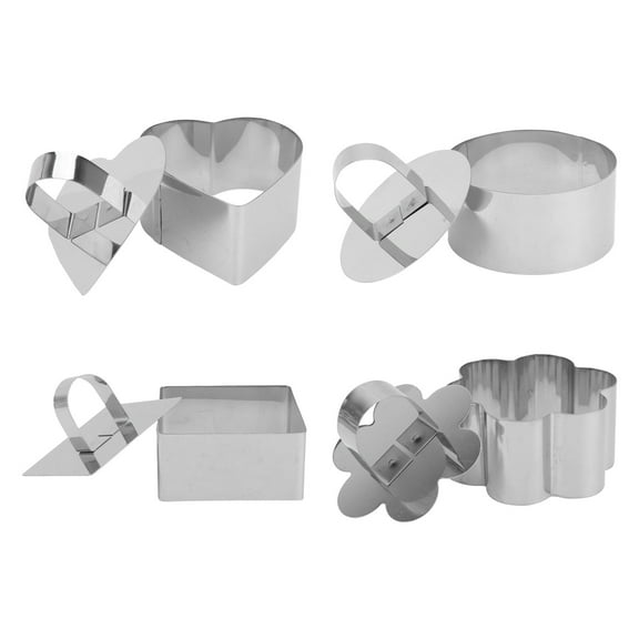 Minkissy 4Pcs Stainless Steel Cake Mold Set Unique Biscuit Molds for Baking Muffins Cupcakes and Desserts