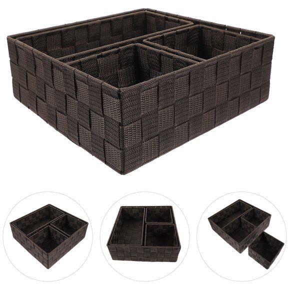 Minkissy 4pcs Dark Brown Cube Storage Bins with Simple Design for Desk, Kitchen, Office, and Home Organization