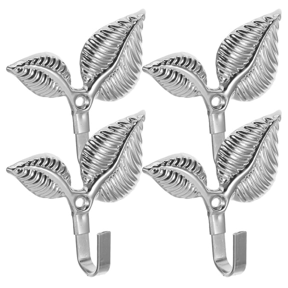 Minkissy 4Pcs Vintage Plated Silver Iron Wall Mount Hooks Leaf Shape for Home Organization