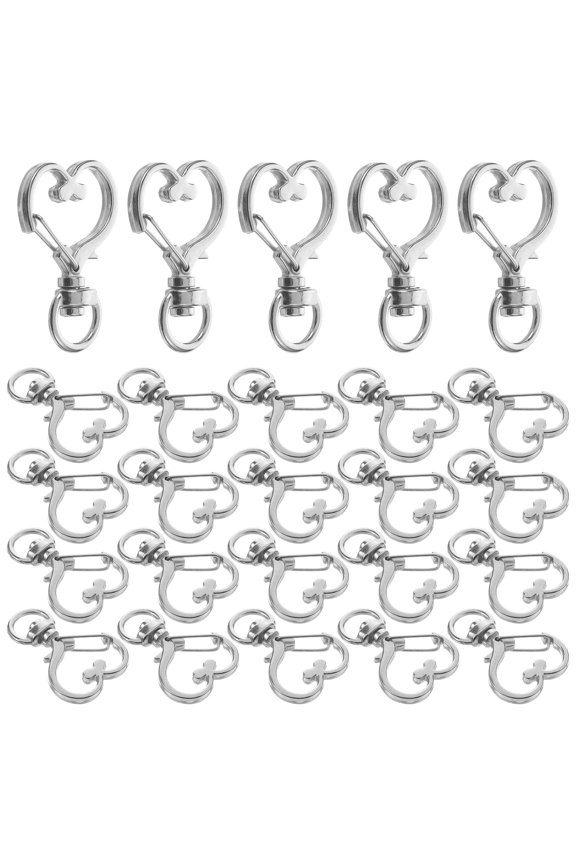 50Pcs Silver Durable Alloy Heart Key Ring Keychain Buckle for Hanging Key Holder