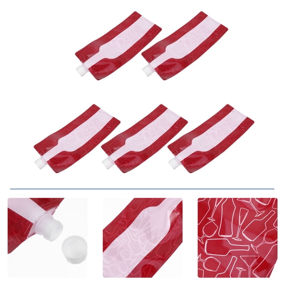 Minkissy 5Pcs Foldable Wine Bag Red Reusable Plastic Portable Leak Proof Wine Storage Pouch