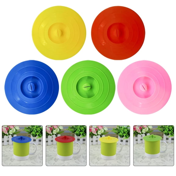 Minkissy 5-Pack Leakproof Silicone Cup Lids, Assorted Colors, Portable Reusable Covers for Home and Travel Use