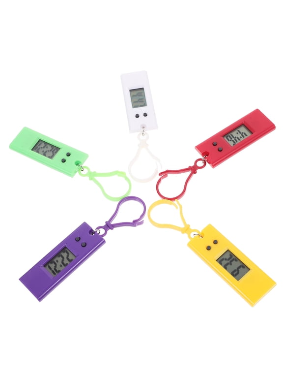 5-Pack Assorted Color Simple Electronic Pocket Watch with Keyring Clip for Everyday Use