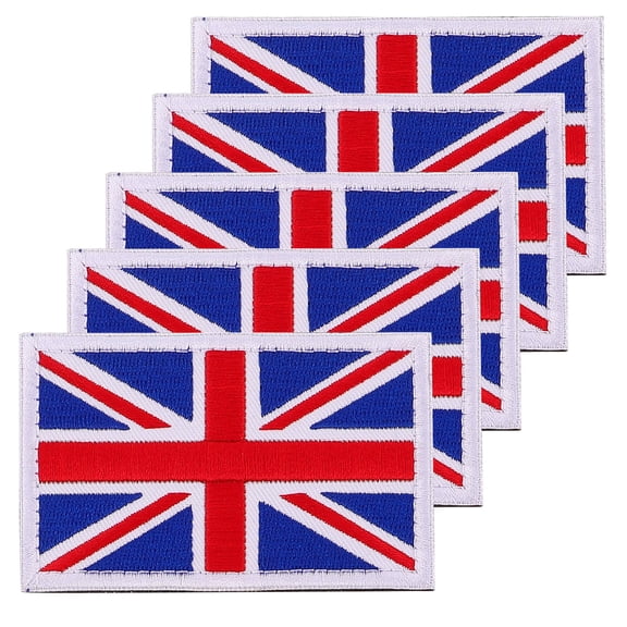 Minkissy 5-Pack Union Jack Embroidered Iron-On Patches for Clothes, Backpacks, Hats with Hook and Fastener