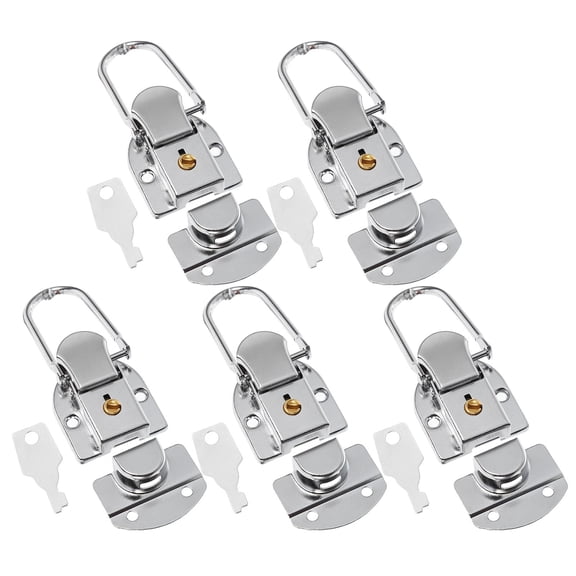 Minkissy 5Set Solid Metal Plated Silver Buckle Lock with Key for Suitcase Toolbox Cabinet Drawer Latch Secure Lock