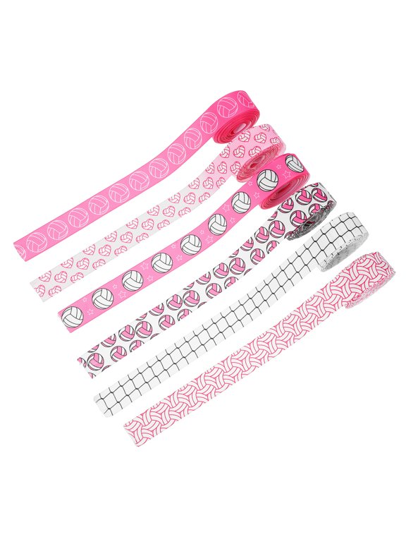 6Pcs Pink Volleyball Ribbon for Sports Crafts and Favor Wrapping Decorations