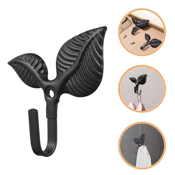 Minkissy 6Pcs Black Decorative Wrought Iron Wall Hooks with Leaf Pattern Ideal for Coat and Key Hanging