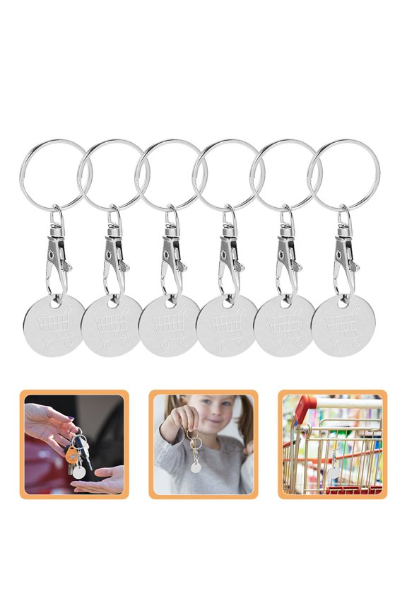 6Pcs Creative Silver Trolley Token Keychains Sturdy Metal Key Ring Decoration